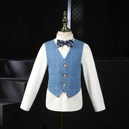 Boys Wedding Suit Kids Formal Blazer Jacket Vest Pants Bowtie 4PCS Tuxedo Dress Children Photography Suit Performance Costume