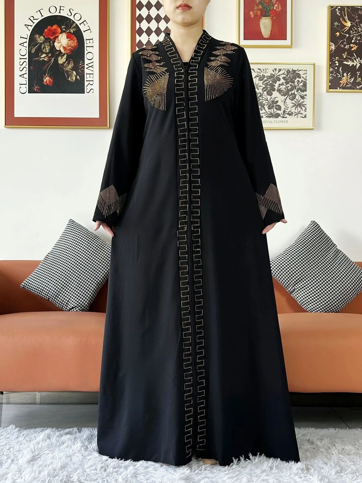 New Women Elegant Dress Chiffon Open Abaya with Zipper Muslim Women Dress Islamic Clothing Cardigan Abaya Women Muslim Dress