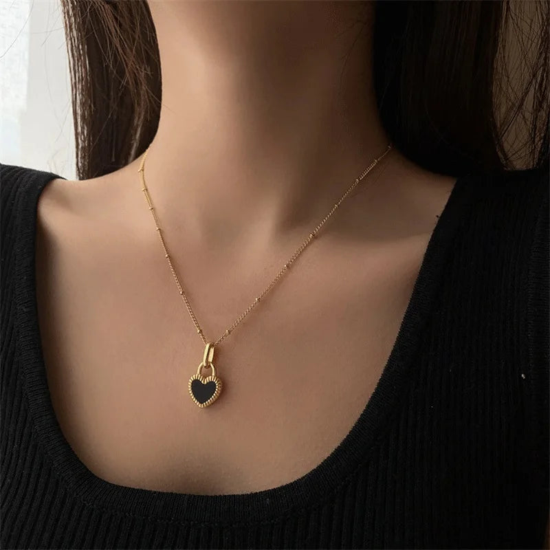 316L Stainless Steel Women's Necklaces Ethnic Style Gold Color Lock Shape Pendant Woman Necklace Casual Ladies Jewelry