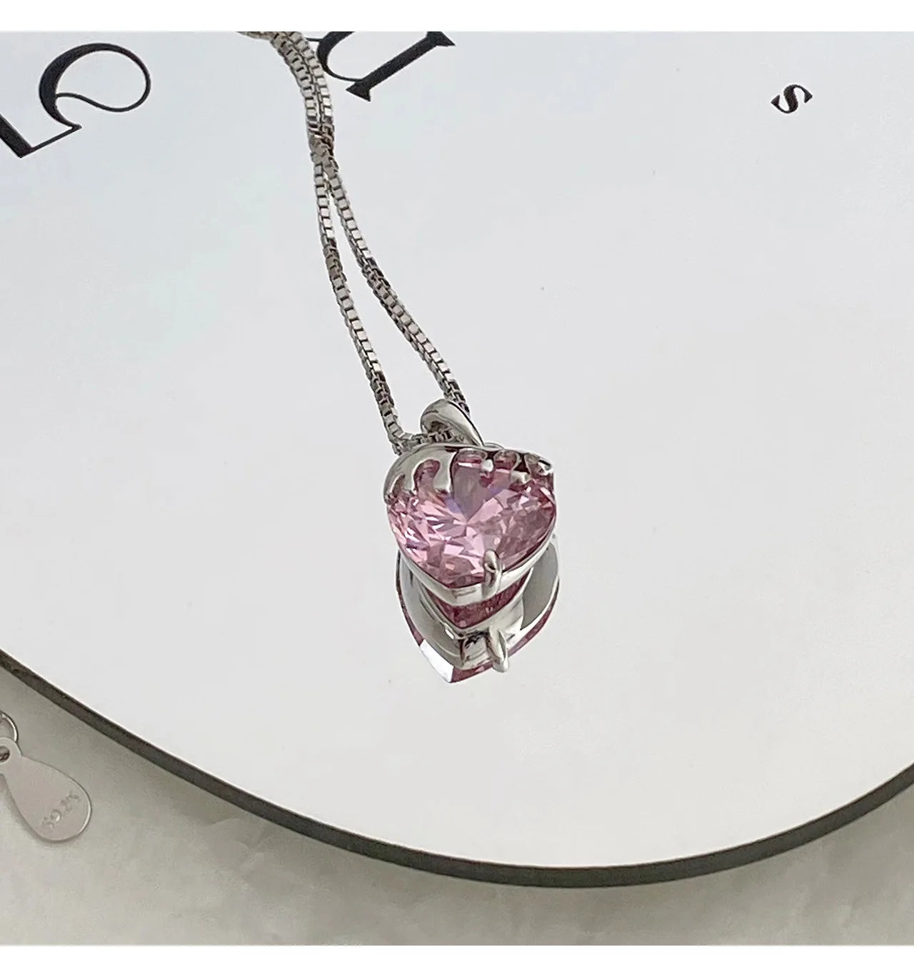 925 Solid Sterling Silver Pink Melted Heart Pendant Necklace for Women Platinum Plated Valentine's Day Gift BSN322