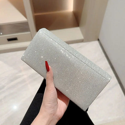 Fashion Ladies Gold Silver Luxury Satin Clutches Evening Bags Sequins Banquet Clutch Bag Wedding Party Purse Womens Chain Bags