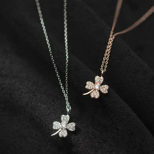 Pure Silver 925 Necklace Girl Clavicle Rose Gold Accessories Female Exquisite Zircon Clover Pendant Necklace For Women Jewelry