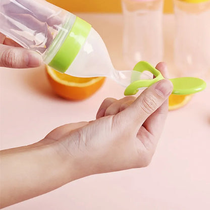 Baby Rice Cereal Bottle Silicone Milk Bottle Squeeze With Spoon Children's Food Supplement Bottle Rice Cereal Spoon Feeder