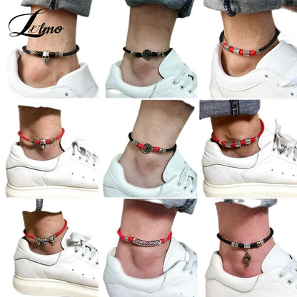 Simple Adjustable Handmade Leaf Anklets Woven Adjustable Rope Lucky Foot Bracelet For Women Men Jewelry