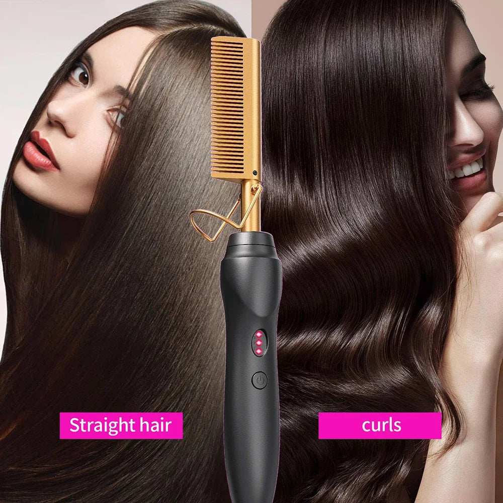 Hot Comb Hair Straightener Heat Pressing Combs Portable Ceramic Curling Iron for Hair Beard Wigs Wet and Dry Hair Styling Tools