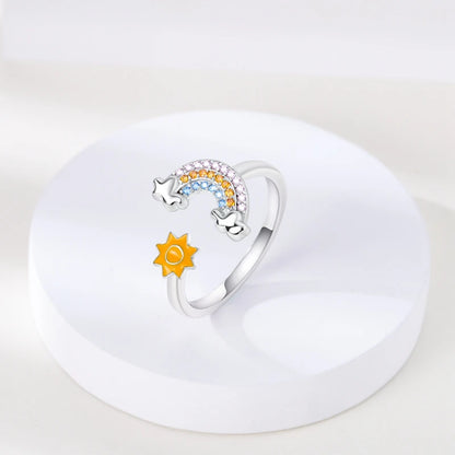 Ladies' Ring 925 Sterling Silver Flower And Butterfly Adjustable Size Sweet Ring Wedding Party Colorful Zircon Luxury jewelry