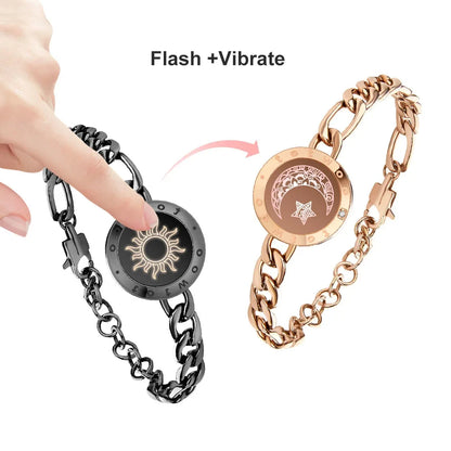 Long Distance touch Light up &Vibrate Bracelets for Couples, Long Distance Relationship Gifts Smart Sun&Moon Love Bracelet