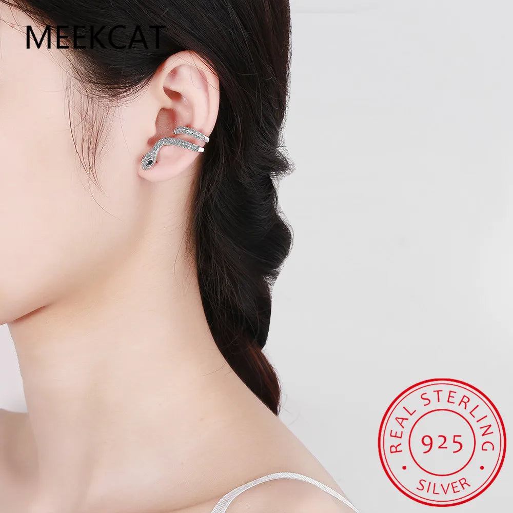 Punk Genuine 100% 925 Sterling Silver Long Bohemian Snake Stud Earrings for Fashion Women Party Animal Jewelry Gift 2023