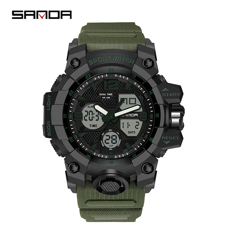 Watches For Men 50M Waterproof Clock Alarm reloj hombre 2024 Dual Display Wristwatch Quartz Military Watch Sport New Mens