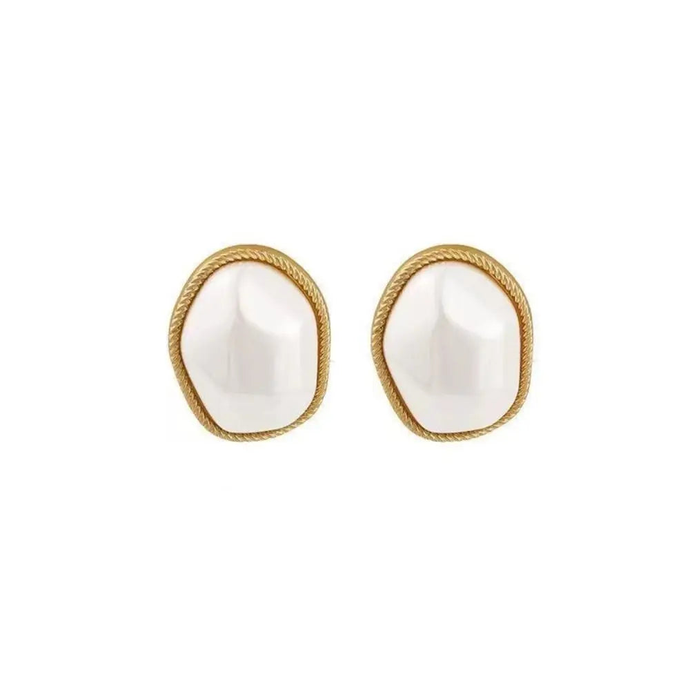 Pearl Imitation Pearl Earrings 2024 Golden Alloy Retro Pearl Earrings Irregular Square Earrings Women