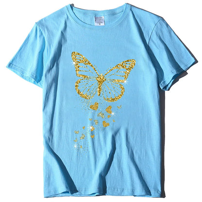 Golden Butterfly Print Women T Shirt Short Sleeve O Neck Loose Women Tshirt Ladies Tee Shirt Tops Clothes Camisetas Mujer