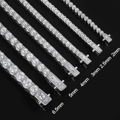 KNOBSPIN 2mm Moissanite Tennis Bracelet 925 Sterling Silver Plated White Gold Bracelet for Women Man Sparkling Party Jewelry