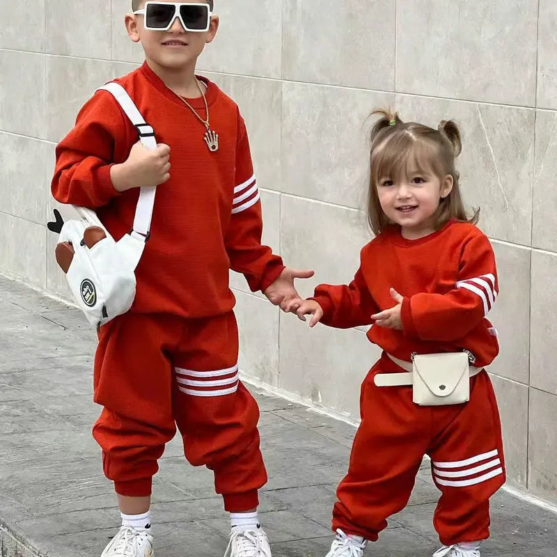 1-8Y Kids Boys Girls Casual Clothes Sets Children's Autumn Tracksuits Clothing Outfits For Baby Loose Sport Shirts+Striped Pants