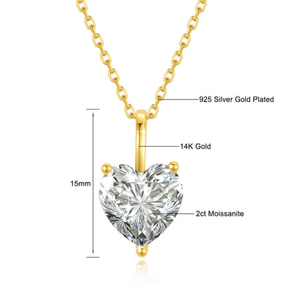 Genuine 14K Gold Heart Moissanite Necklace 1CT/2CT/3CT AU585 Pendant Classic for Women Anniversary Party Gift Trendy Jewelry