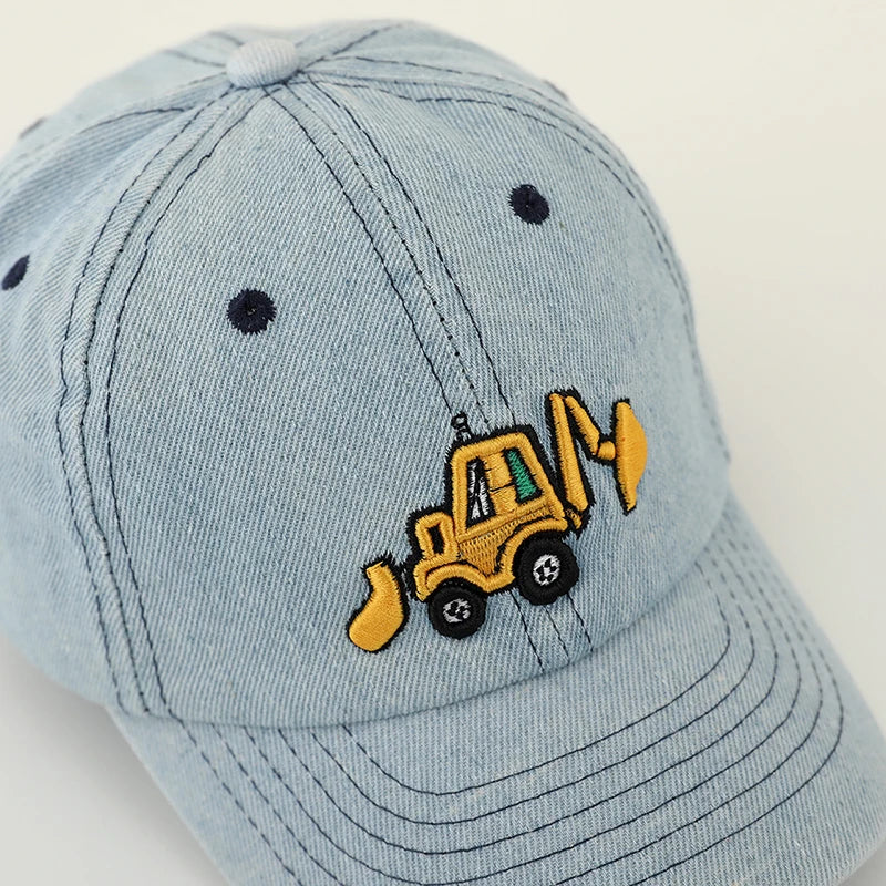 Baby Boy Cap Bulldozer Embroidered Washed Cotton Summer Children Baseball Caps Baby Girl Hat 50-54cm Suitable for 2-8 Years Kids