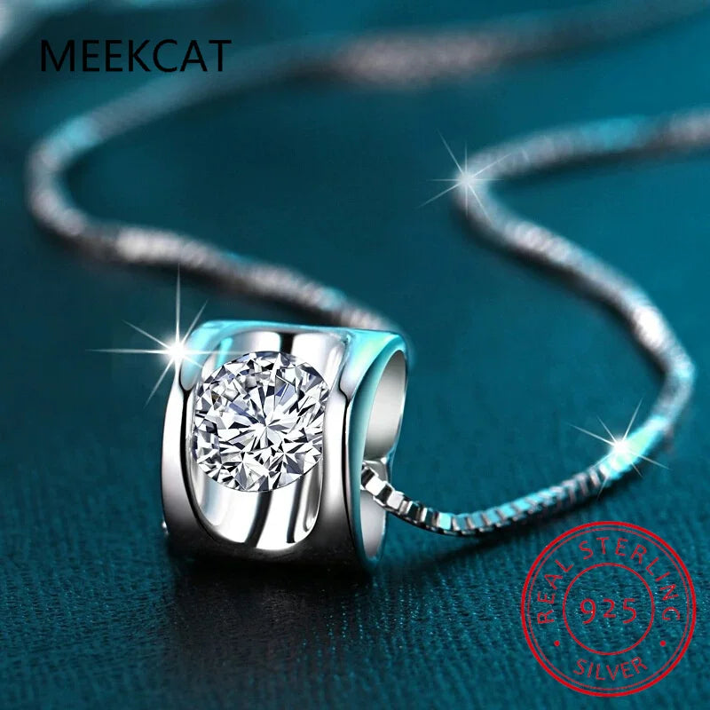 100% Moissanite Necklace 925 Sterling Silver 1CT Round Cut Diamond Solitaire Pendant Necklace for Women Men Promise Gift Jewelry