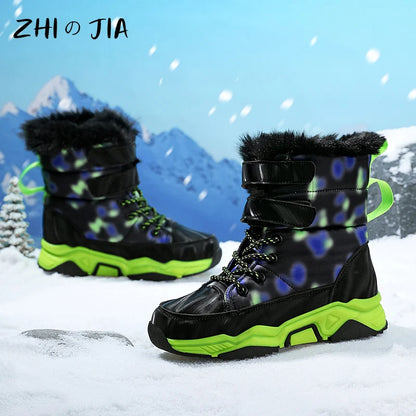 New Winter Children's Snow Boots Boys Girls Fashion Print Comfortable Soft Warm Boots Outdoor Play Sports High Top Cotton Shoes