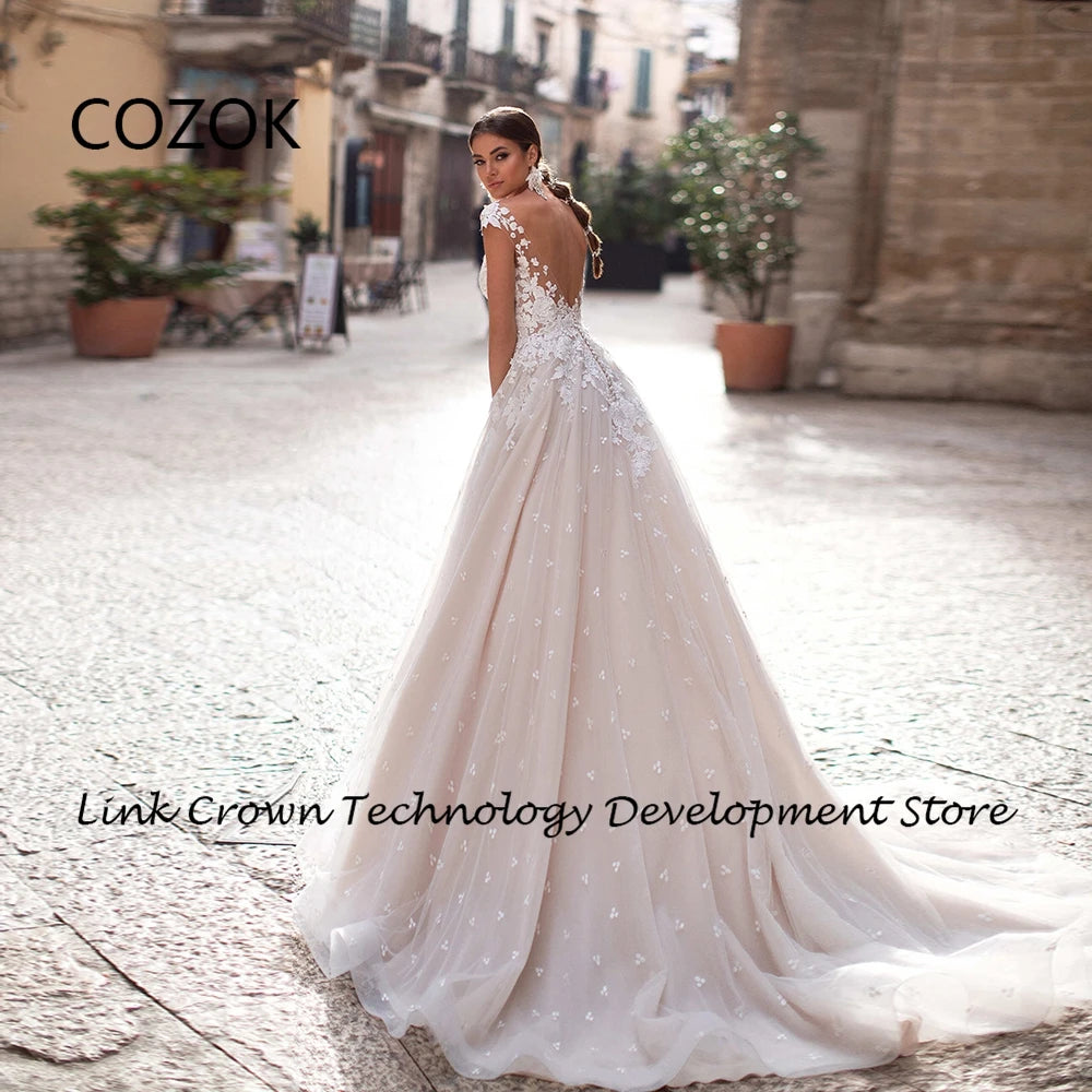 COZOK Champagne Strapless Wedding Dresses for Women 2024 Summer Soft Tulle Sleeveless A Line Bridal Gowns Vestidos De Novia 2025