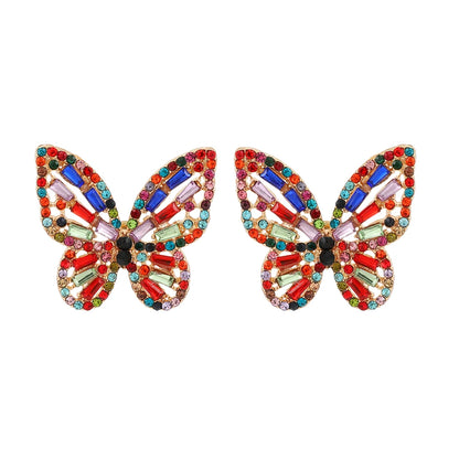 Elegant Design Butterfly Earrings Women Korean Fashion Colorful Crystal Ear Piercing Studs Cute Fairy Temperament Luxury Jewelry