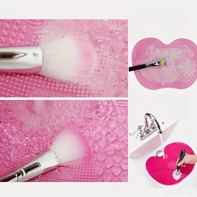 Multi-Texture Apple-Shaped Silicone Makeup Brush Cleaning Mat with Suction Cup - Portable Brush Scrub Pad