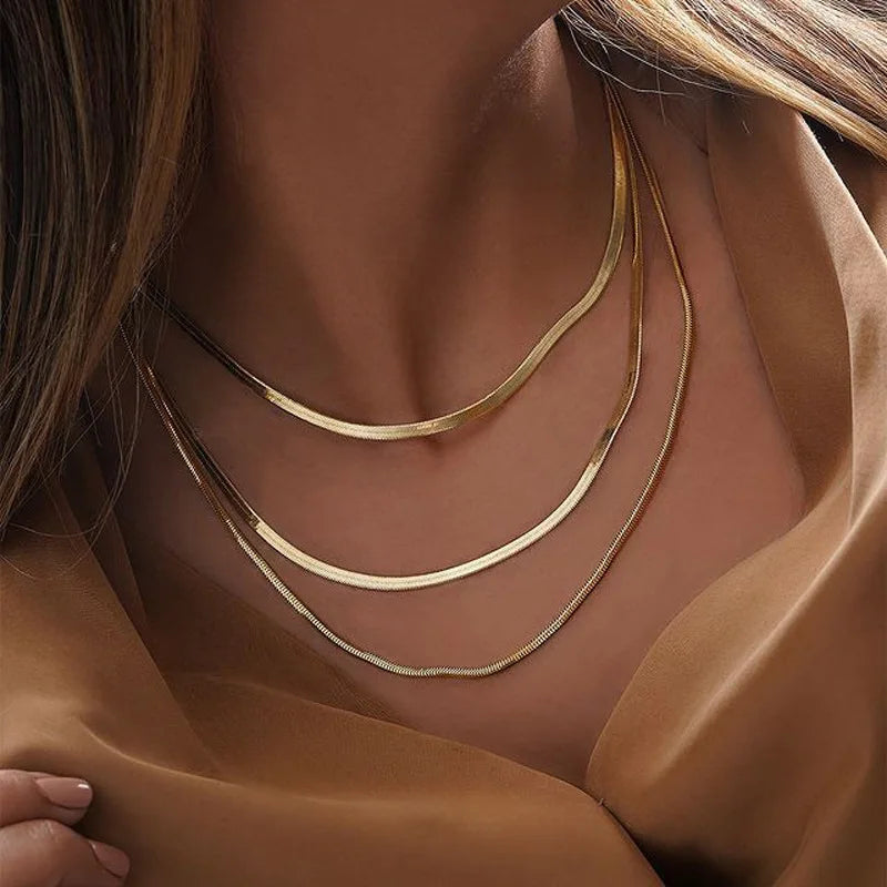 Hot Fashion Unisex Snake Chain Women Necklace Choker Stainless Steel Herringbone Gold Color Chain Necklace For Women Jewelry