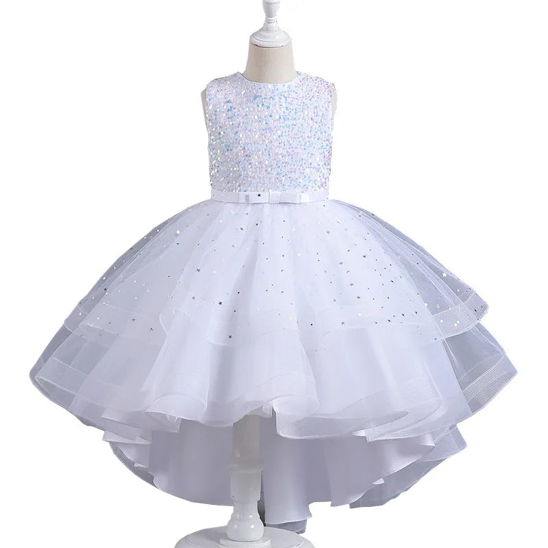 Flower Girls Princess Sequins Baby Wedding Christmas Party Trailing Dress Teenager Children Kids Elegant Vestidos for 3-15Years