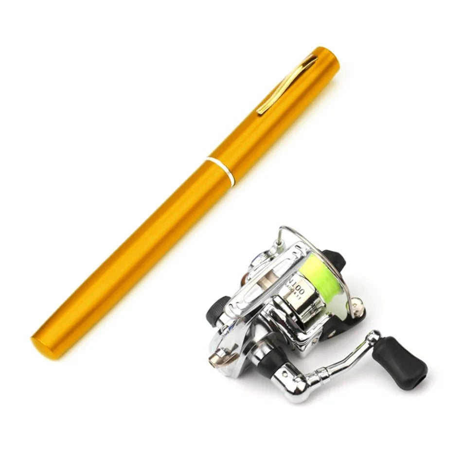 1.6M Pocket Collapsible Fishing Rod Reel Combo Mini Pen Fishing Pole Kit 7 Colors Pen Shape Folded Rod With Reel Wheel