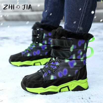 New Winter Children's Snow Boots Boys Girls Fashion Print Comfortable Soft Warm Boots Outdoor Play Sports High Top Cotton Shoes