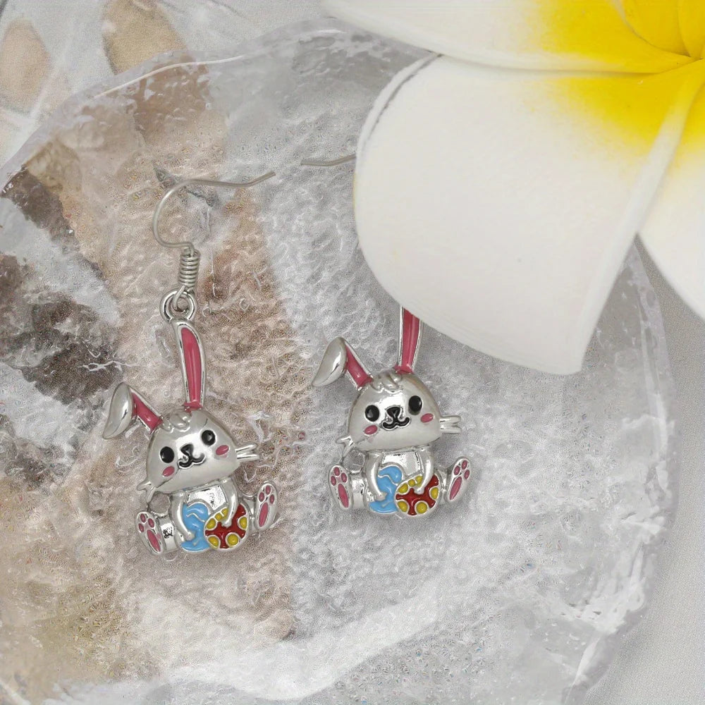 3pcs/set Cute Cartoon Easter Bunny Necklace Earrings