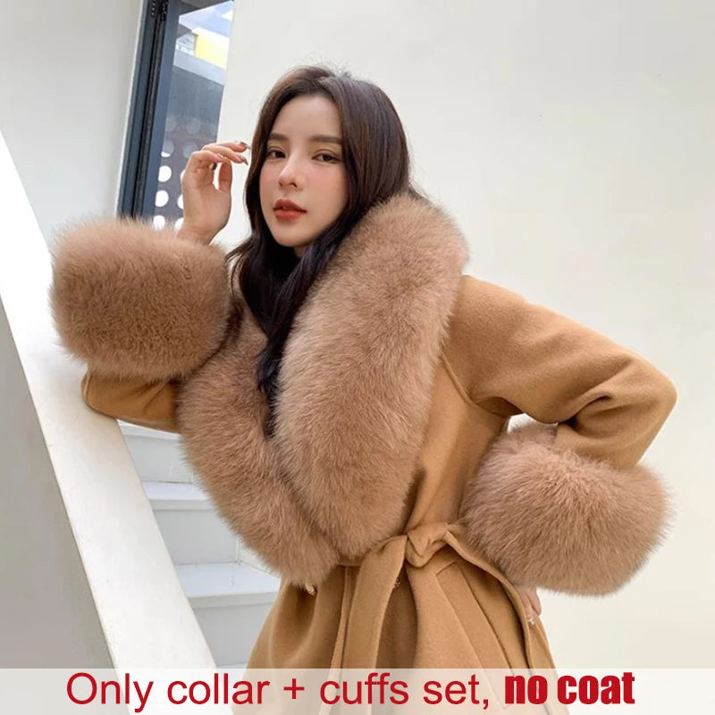 Winter Natural 100% Real Fox Fur Scarf And Cuff Set Russian Women Clothes Neck Warm Luxury Coat Scarves Fashion Fur Shawl Wraps