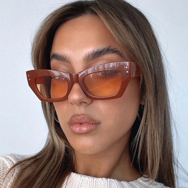 Vintage Cat Eye Women's Sunglasses Trendy Cateye Retro Narrow Sun Glasses For Female Rectangle Gradient Shades Eyewear