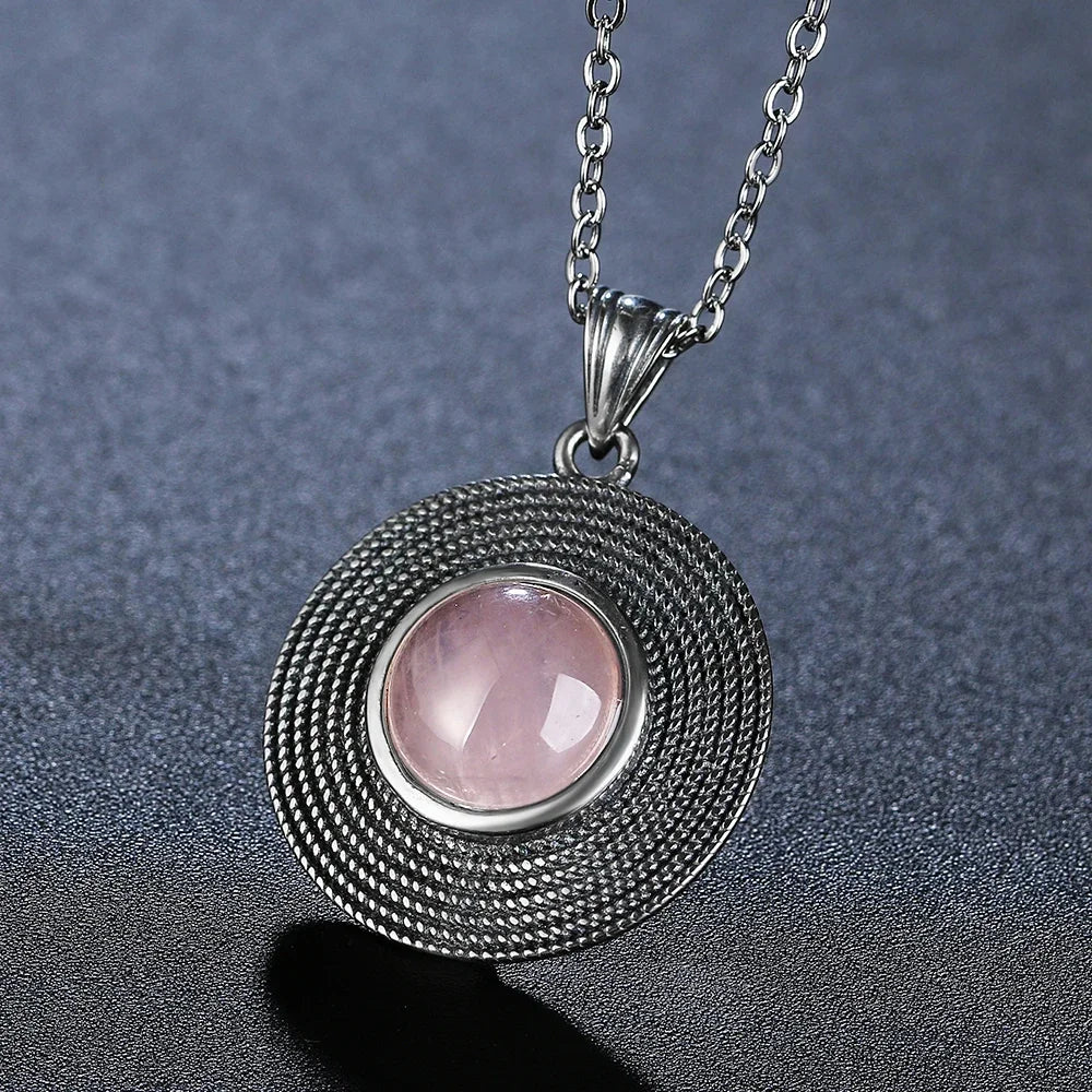 925 Sterling Silver Necklace Natural Round 10MM Rose Quartz Pendant Necklace for Women Jewelry Gift Charm Necklace