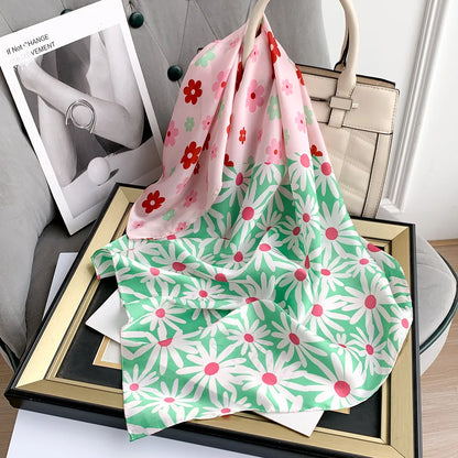 Little Daisy Prints Women's Sweet Silk Polyester Square Scarf 70cm 2023 Fashion Flowers Wraps Scarves Neckerchief Multifunction