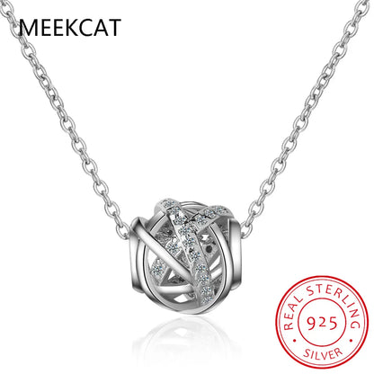 925 Sterling Silver Moissanite Diamond Cute Twist Hollow Ball Pendant Necklace For Women Office Lady Birthday Gift Jewelry