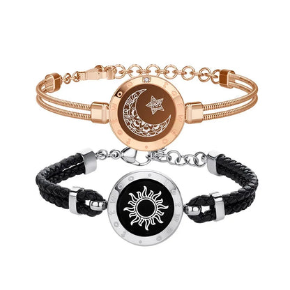 Long Distance touch Light up &Vibrate Bracelets for Couples, Long Distance Relationship Gifts Smart Sun&Moon Love Bracelet