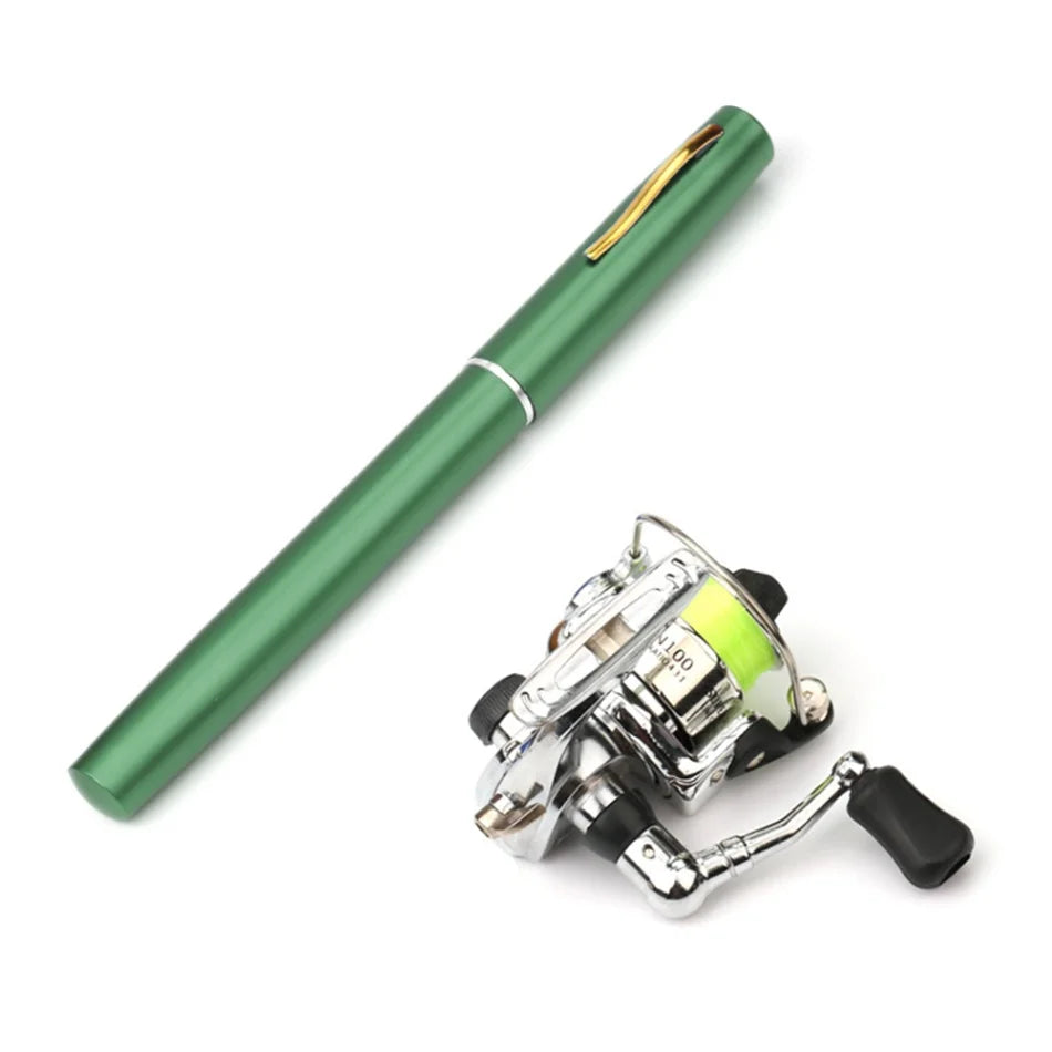 1.6M Pocket Collapsible Fishing Rod Reel Combo Mini Pen Fishing Pole Kit 7 Colors Pen Shape Folded Rod With Reel Wheel