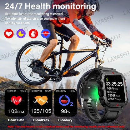 LAXASFIT 2024 Outdoor Military Men's Smart Watch Bluetooth Talk Sports Heart Rate Monitor Smart Watch Android IOS