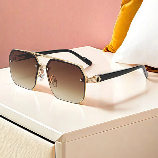 New Men's Metal Sunglasses Square Half Frame Rice Nails Casual Trend Personality Retro Fashion Outdoor Sports Eyeglasses