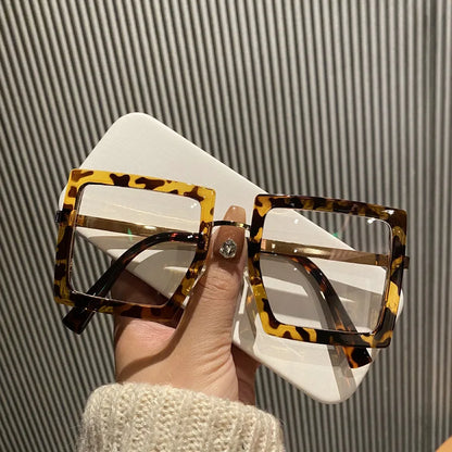 KLASSNUM Large Frame Women Anti-blue Light Glasses Thick Frame Transparent Shades Oversize Computer Eyepiece 2024 New In