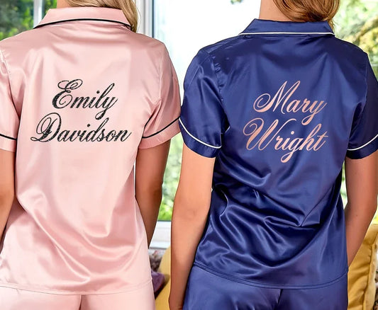 Bridal Personalized Bride Pajamas Set Bridal Pajama Monogram Bride PJ Set Satin Bridesmaids Short Pants Maid of Honor Gifts