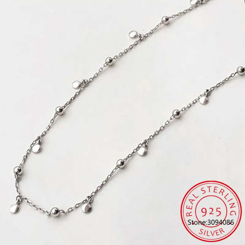 925 Sterling Silver Delicate Jewelry Round Bead Discs Choker Necklace for Women Party Clavicle Chain Necklace Wholesale S-N695