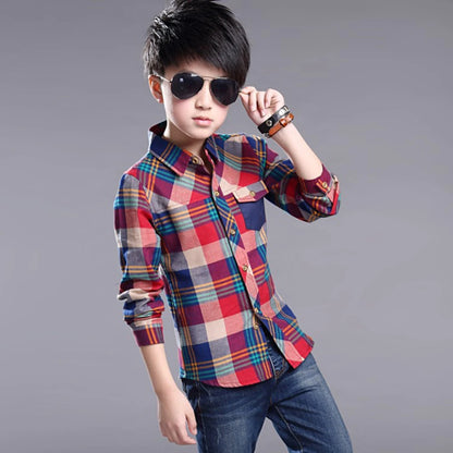 2024 Fashion Teenager Boys Shirt Kids Cotton Boys Plaid Shirts Long Sleeve England School Trend Children Clothes 9 10 12 14 15Y