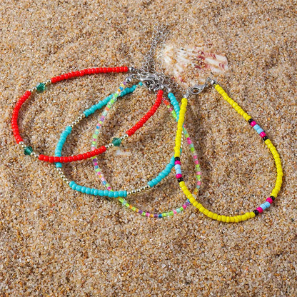 Bohemian Colorful Beads Anklets for Women Handmade Elastic Foot Jewelry Summer Beach Barefoot Bracelet Ankle on Leg Jewelry Gift