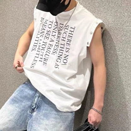 Fashion O-Neck Printed Letter Sleeveless Rivet T-Shirt Men's Clothing 2024 Summer New Casual Pullovers Loose Korean Tank TOPS