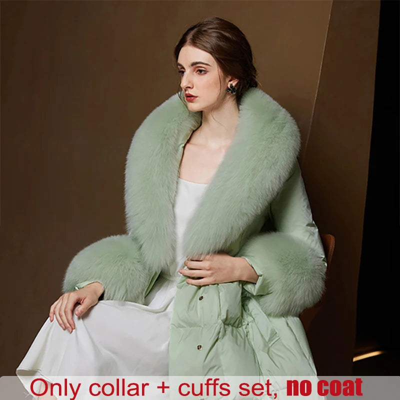 Winter Natural 100% Real Fox Fur Scarf And Cuff Set Russian Women Clothes Neck Warm Luxury Coat Scarves Fashion Fur Shawl Wraps