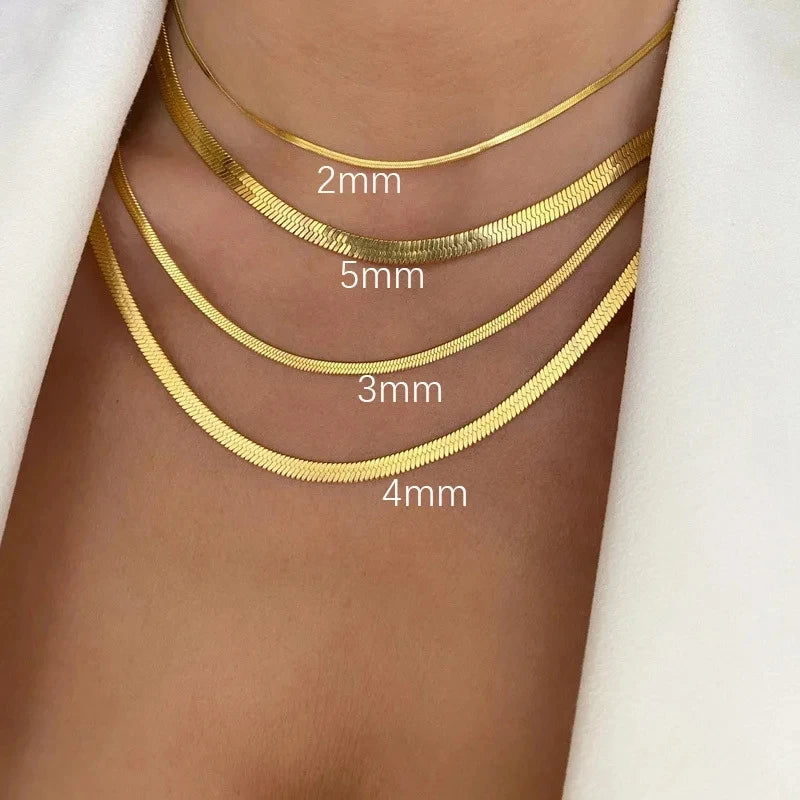 316L Gold Color Stainless Steel Snake Chain Necklace for Women Men Herringbone Choker Neck Chains 2024 Trend Jewelry Gift Hot