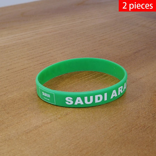 2pcs Saudi Arabia National Flag Wristbands Sports Silicone Bracelet Rubber Band Patriotic Commemorative Fashion Accessory