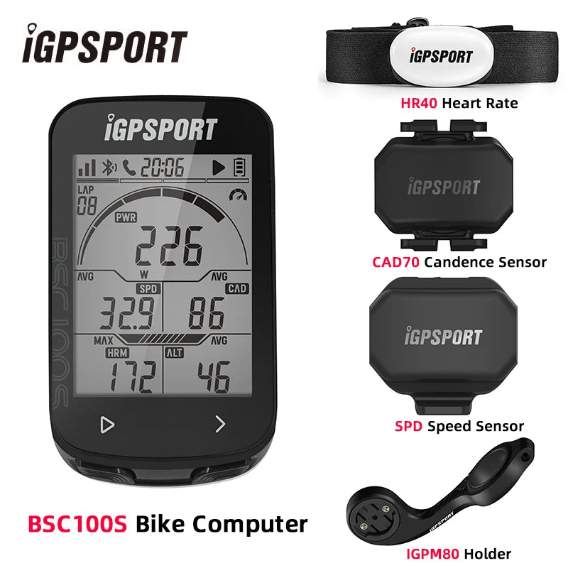 IGPSPORT BCS100S Bike Computer BLE ANT+ 2.6 Inch IPX7 Type-C 40H Battery Life Auto Backlight GNSS Stopwatch IGS Bicycle Computer