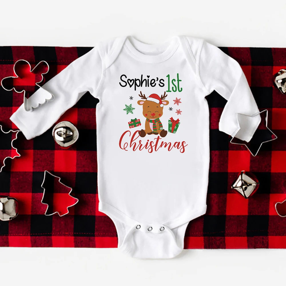 Baby First Christmas Bodysuits Personalized Custom Name Newborn Outfit