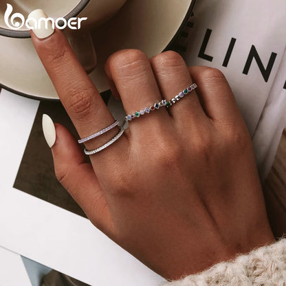 925 Sterling Silver Rainbow Ring Stackable Band Rings